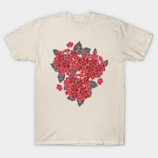 Pretty and bright pink hydrangea flowers.  Floral pattern T-Shirt